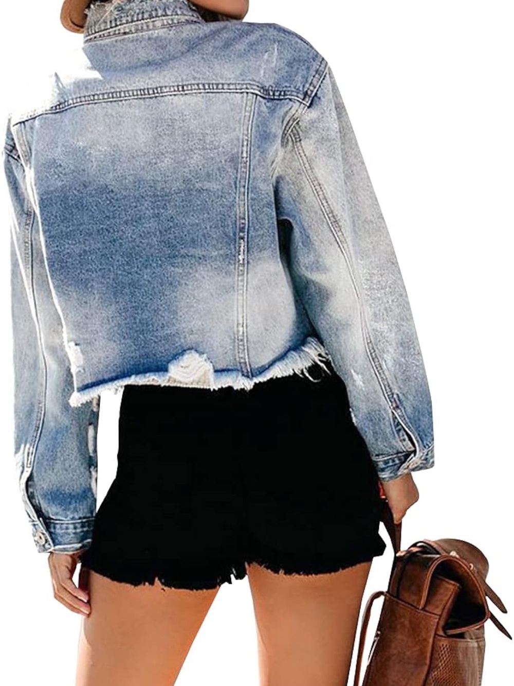 Light Wash Distressed Cropped Denim Jacket - Women - Picture 3 of 5